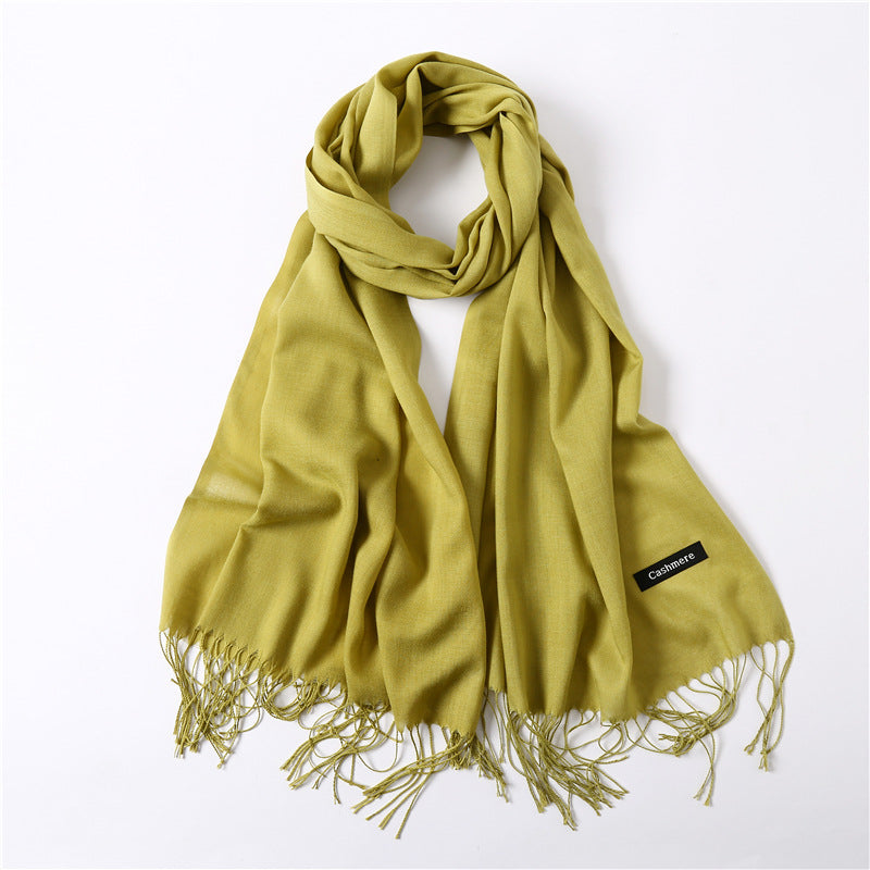 Solid color imitation cashmere scarf for women, thin spring and summer long air conditioner shawl