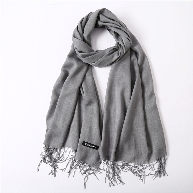 Solid color imitation cashmere scarf for women, thin spring and summer long air conditioner shawl