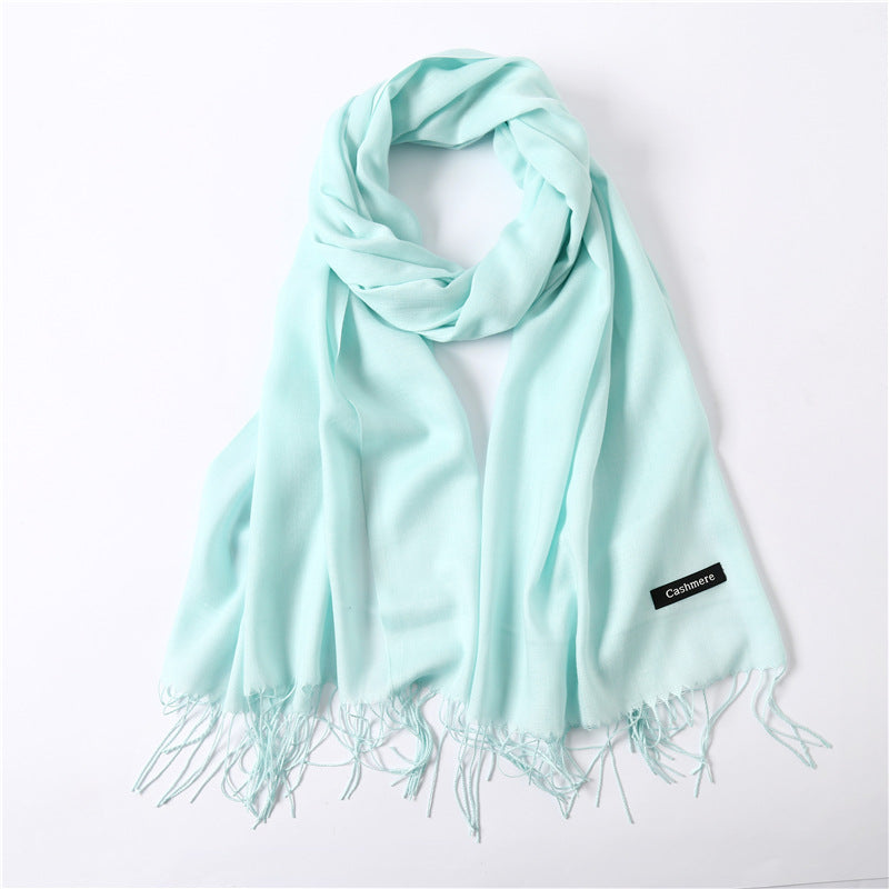 Solid color imitation cashmere scarf for women, thin spring and summer long air conditioner shawl
