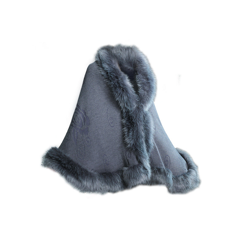 1268 #new large size imitation fox fur collar women's knitted shawl cape cardigan jacket fur shawl