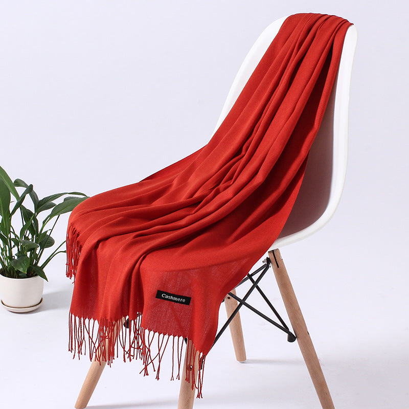 Autumn and winter solid color imitation cashmere scarf women's fashion versatile fringed monochrome warm shawl head scarf 150g head scarf