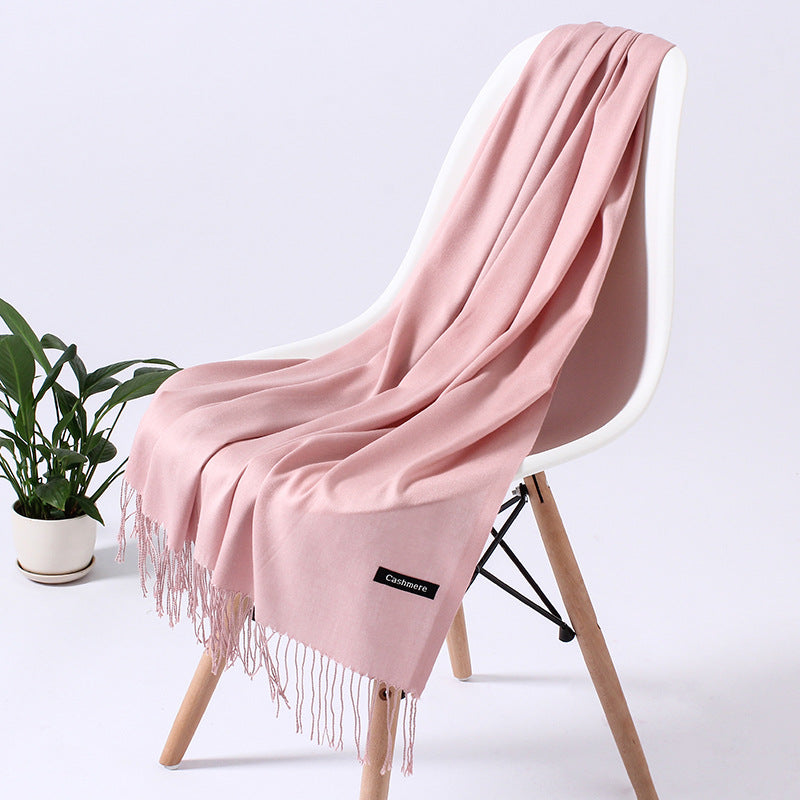 Autumn and winter solid color imitation cashmere scarf women's fashion versatile fringed monochrome warm shawl head scarf 150g head scarf