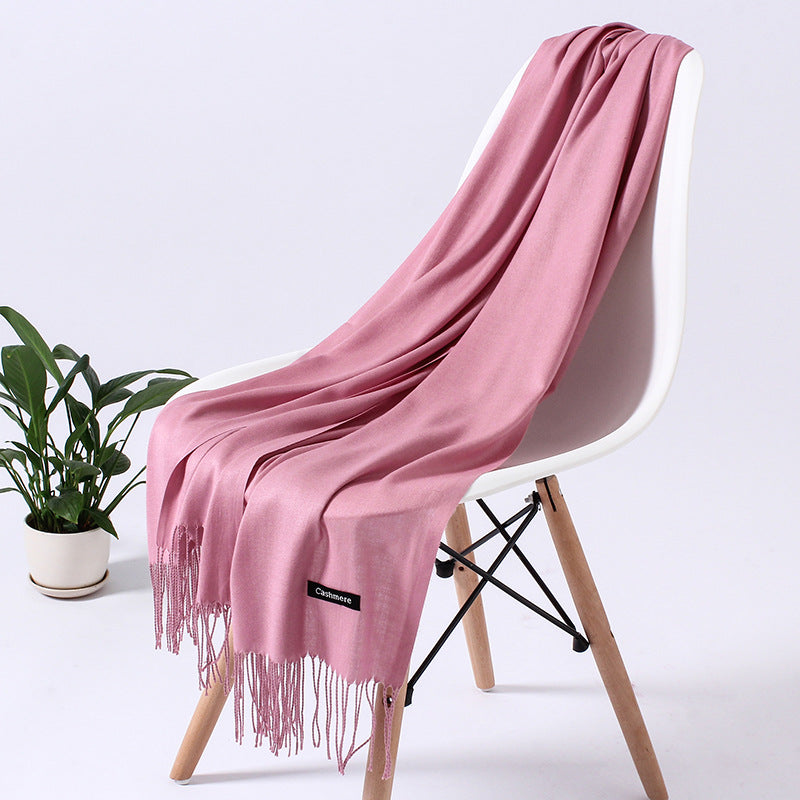 Autumn and winter solid color imitation cashmere scarf women's fashion versatile fringed monochrome warm shawl head scarf 150g head scarf