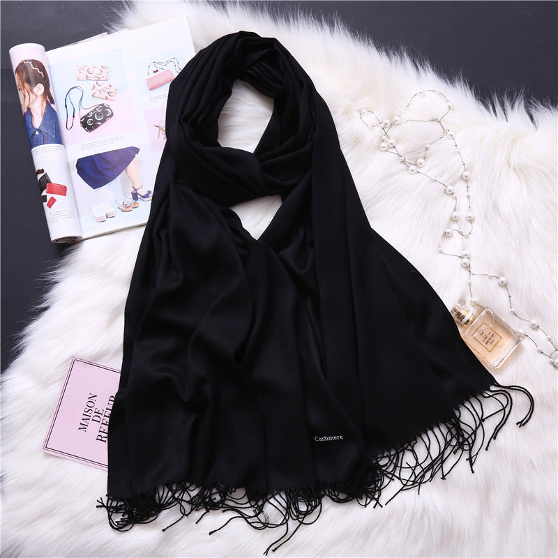 Autumn and winter solid color imitation cashmere scarf women's fashion versatile fringed monochrome warm shawl head scarf 150g head scarf