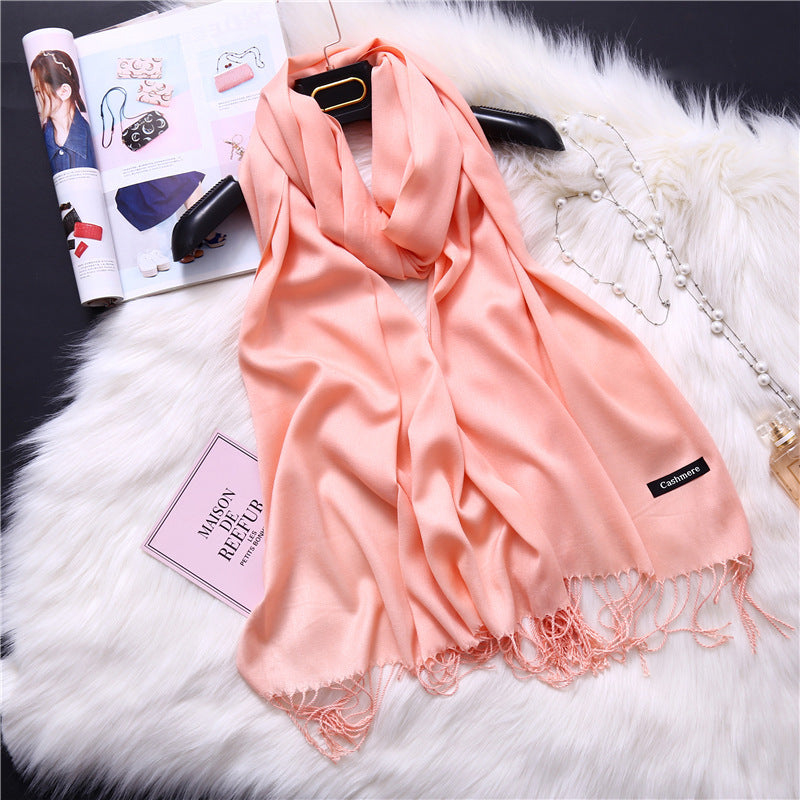 Autumn and winter solid color imitation cashmere scarf women's fashion versatile fringed monochrome warm shawl head scarf 150g head scarf
