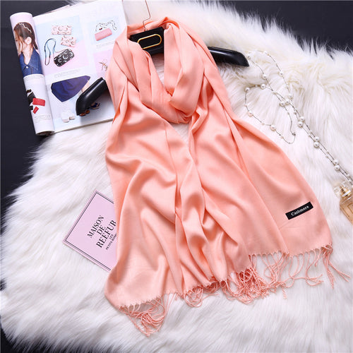 Autumn and winter solid color imitation cashmere scarf women's fashion versatile fringed monochrome warm shawl head scarf 150g head scarf