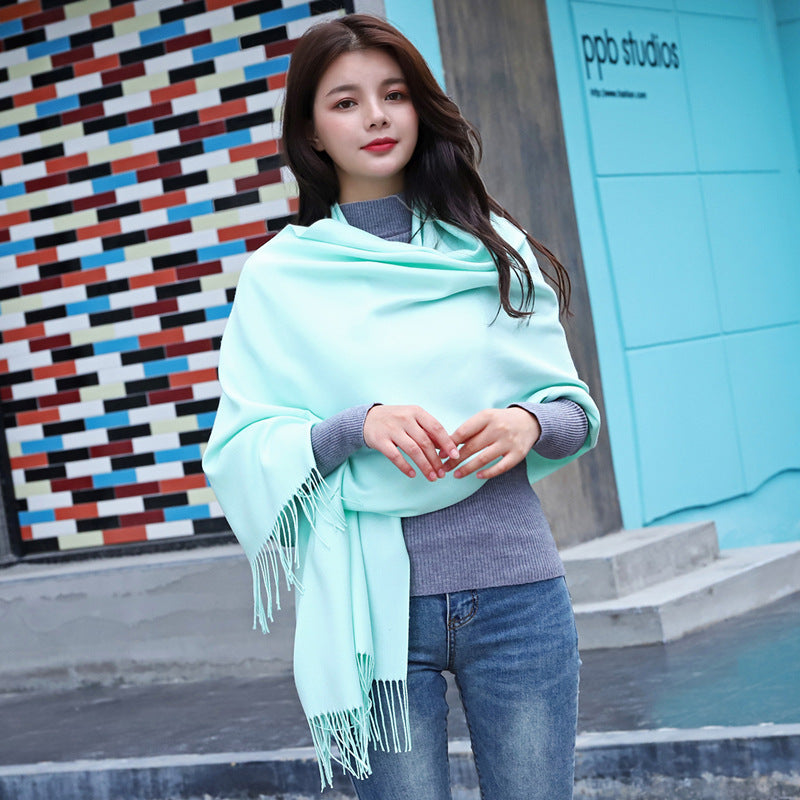 Solid color imitation cashmere scarf women's monochrome fashionable versatile warm shawl fringed red scarf winter scarf