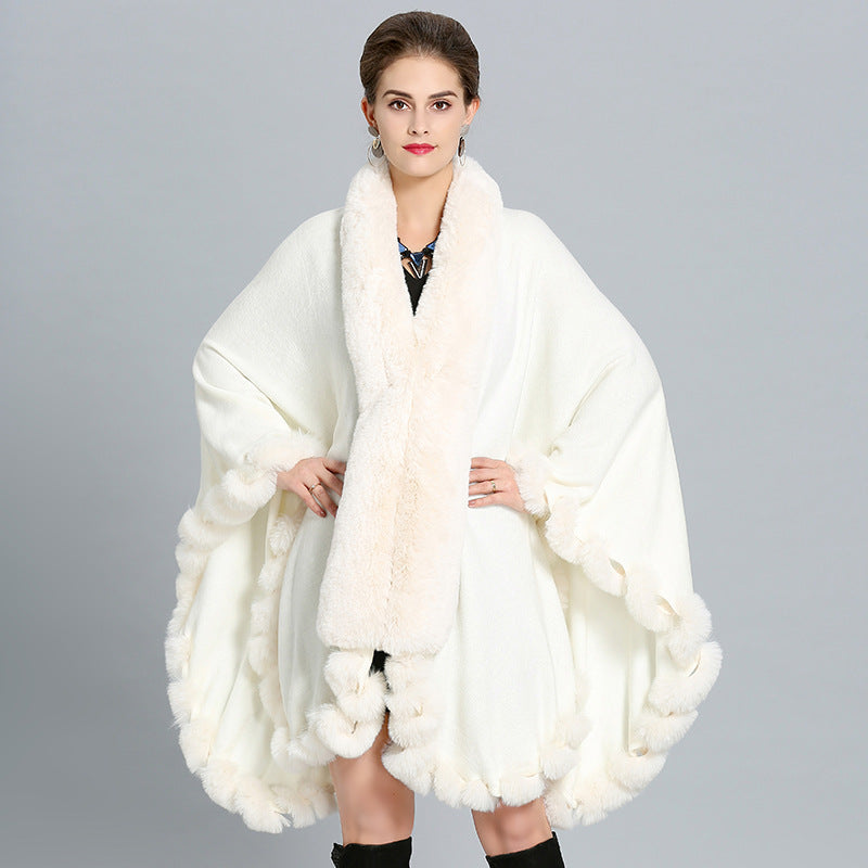 1390 #European and American autumn and winter new large size imitation fox fur collar fur large shawl cape coat women
