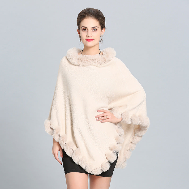 1396 #European and American autumn and winter new imitation fox fur collar imitation cashmere knitted pullover cape shawl