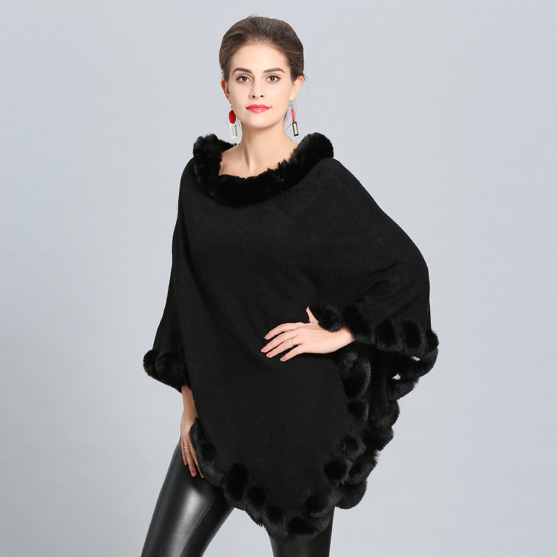 1396 #European and American autumn and winter new imitation fox fur collar imitation cashmere knitted pullover cape shawl
