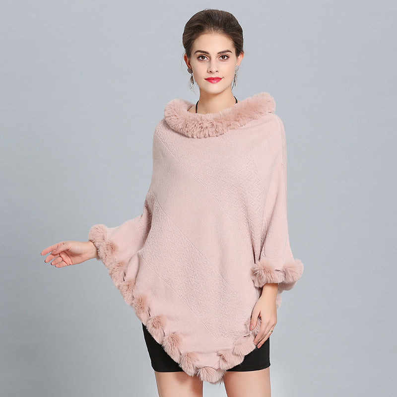 1396 #European and American autumn and winter new imitation fox fur collar imitation cashmere knitted pullover cape shawl