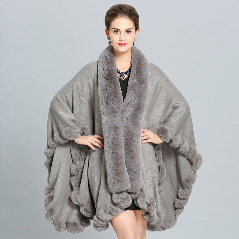 1390 #European and American autumn and winter new large size imitation fox fur collar fur large shawl cape coat women