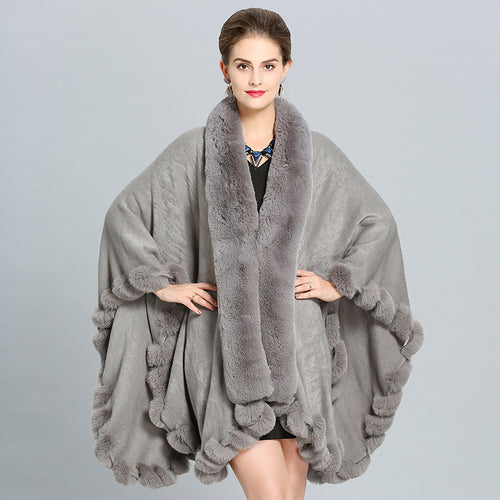 1390 #European and American autumn and winter new large size imitation fox fur collar fur large shawl cape coat women