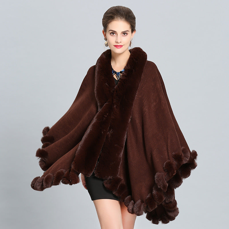 1390 #European and American autumn and winter new large size imitation fox fur collar fur large shawl cape coat women