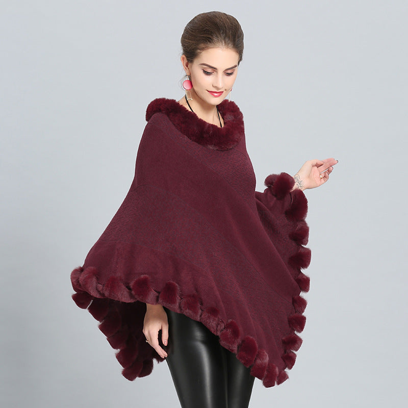 1396 #European and American autumn and winter new imitation fox fur collar imitation cashmere knitted pullover cape shawl