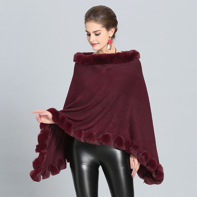 1396 #European and American autumn and winter new imitation fox fur collar imitation cashmere knitted pullover cape shawl