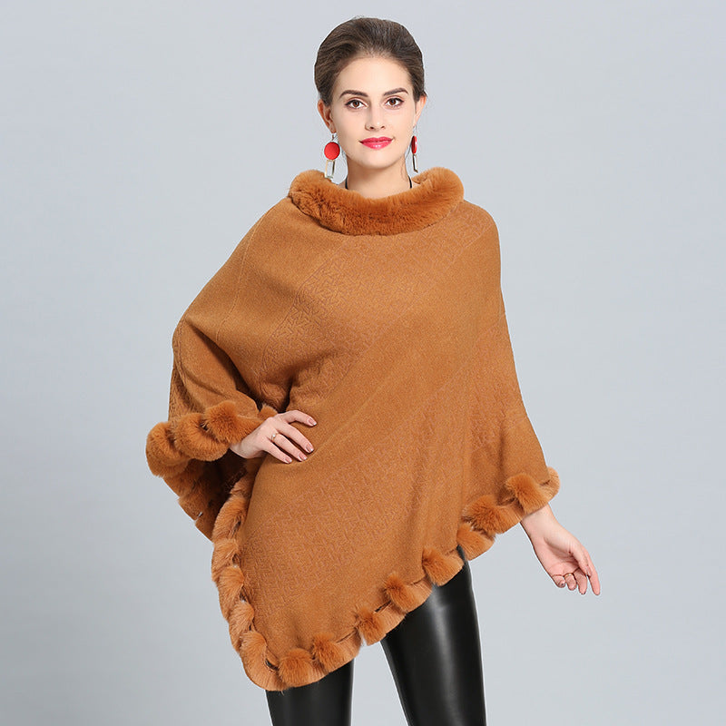 1396 #European and American autumn and winter new imitation fox fur collar imitation cashmere knitted pullover cape shawl