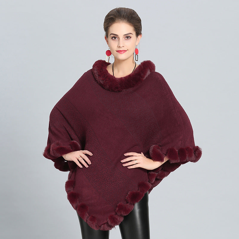 1396 #European and American autumn and winter new imitation fox fur collar imitation cashmere knitted pullover cape shawl