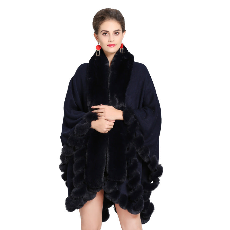 1390 #European and American autumn and winter new large size imitation fox fur collar fur large shawl cape coat women