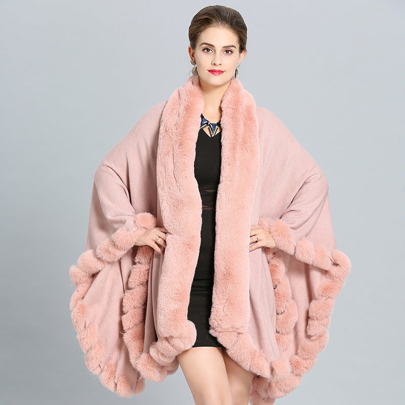 1390 #European and American autumn and winter new large size imitation fox fur collar fur large shawl cape coat women