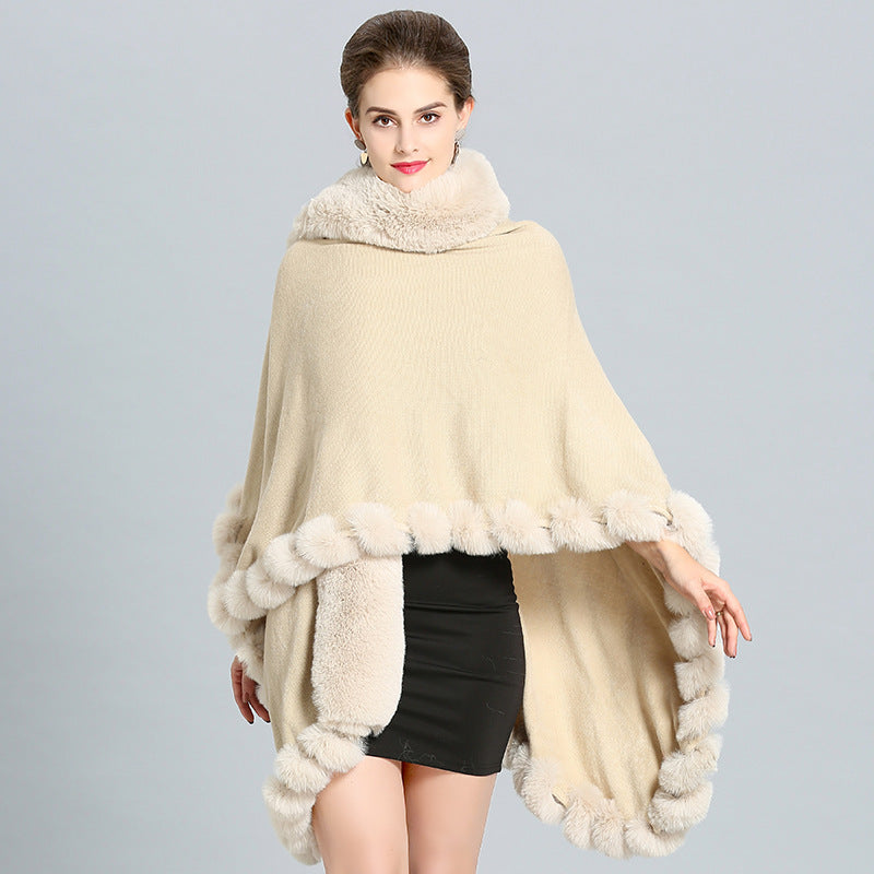 1390 #European and American autumn and winter new large size imitation fox fur collar fur large shawl cape coat women