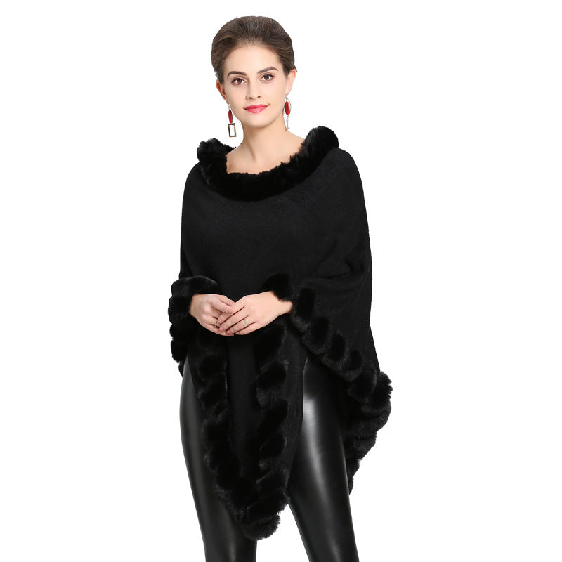 1396 #European and American autumn and winter new imitation fox fur collar imitation cashmere knitted pullover cape shawl