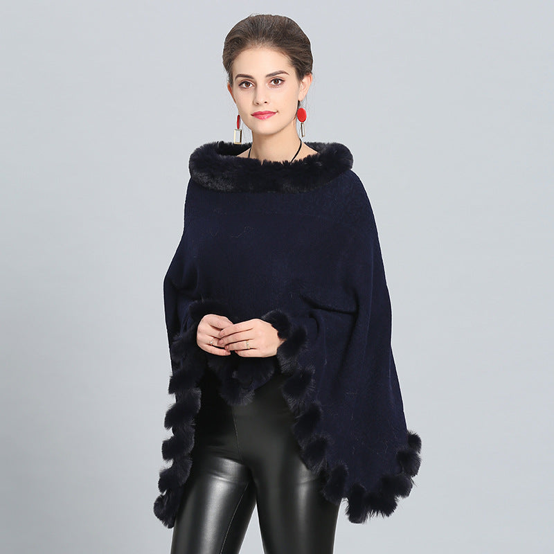1396 #European and American autumn and winter new imitation fox fur collar imitation cashmere knitted pullover cape shawl