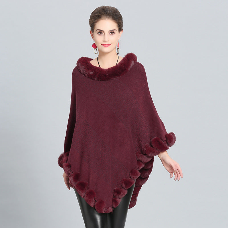 1396 #European and American autumn and winter new imitation fox fur collar imitation cashmere knitted pullover cape shawl