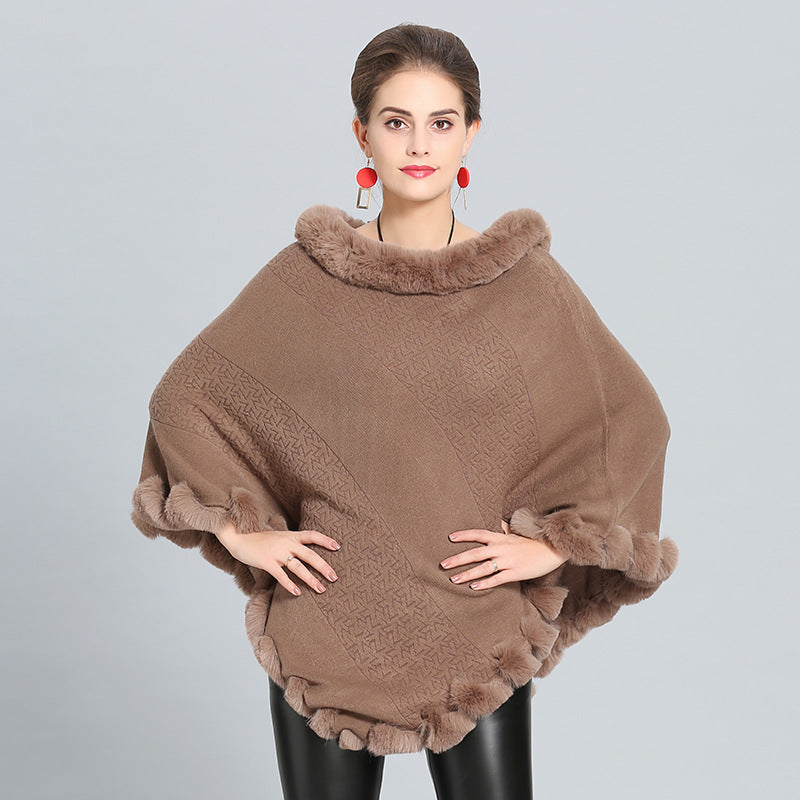 1396 #European and American autumn and winter new imitation fox fur collar imitation cashmere knitted pullover cape shawl