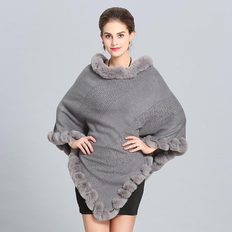 1396 #European and American autumn and winter new imitation fox fur collar imitation cashmere knitted pullover cape shawl