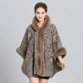 1400 European and American autumn and winter new hooded shawl cape women's imitation fox fur collar versatile woolen coat
