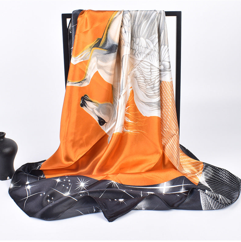 New fashionable versatile flying horse pattern printing high-quality 90 * 90 satin square towel