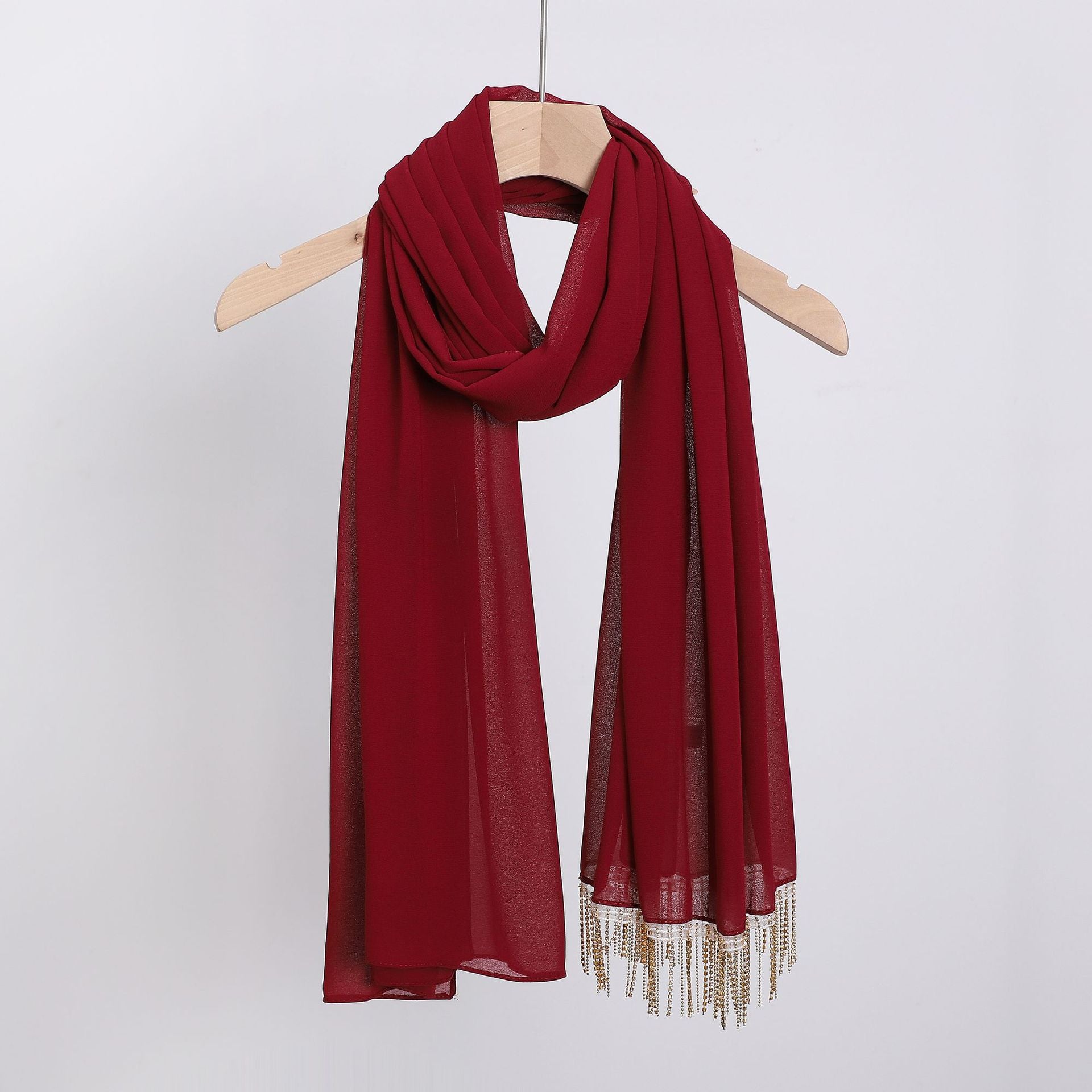 Pearl chiffon high quality diamond tassel long scarf yarn Middle East Africa headscarf hijab