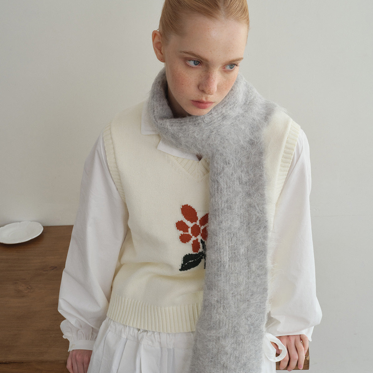 78% Alpaca Alpaca Warm Classic Solid Color Knitted Scarf Women's Winter Hairy Scarf