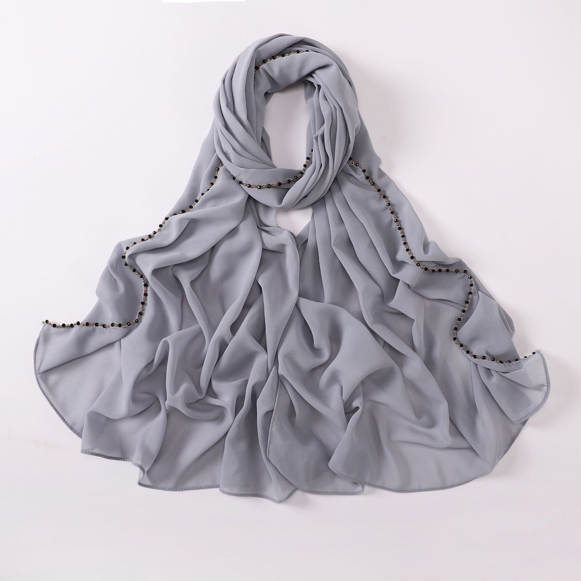 New copper chain, black crystal pearl chiffon scarf, yarn scarf, Middle East and Africa headscarf.