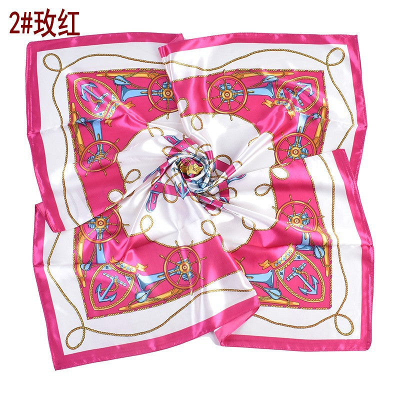 New fashionable and elegant roulette pattern printing 90-color square scarf, headscarf, scarf, silk scarf.