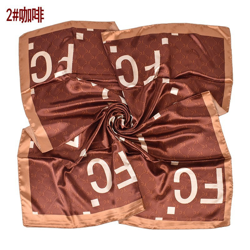 New fashionable rhombus letter pattern printing 90-satin large square towel, headscarf