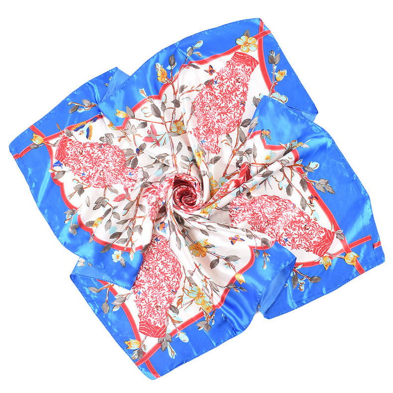 Autumn and winter new simple ethnic style blue and white porcelain vase pattern silk scarf printing 90 color diced high-end large square scarf