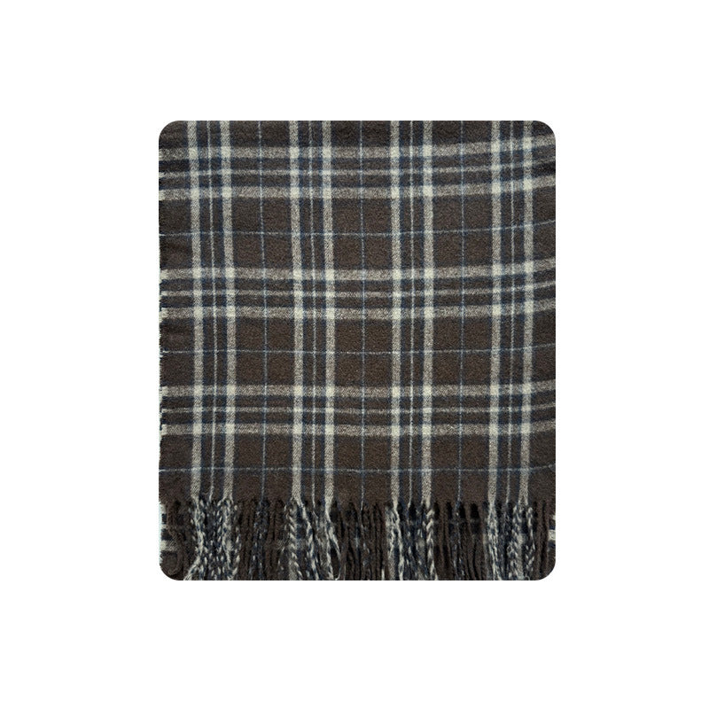 Swedish designer neutral wool blended brown plaid scarf women's autumn and winter warm plaid fringed scarf