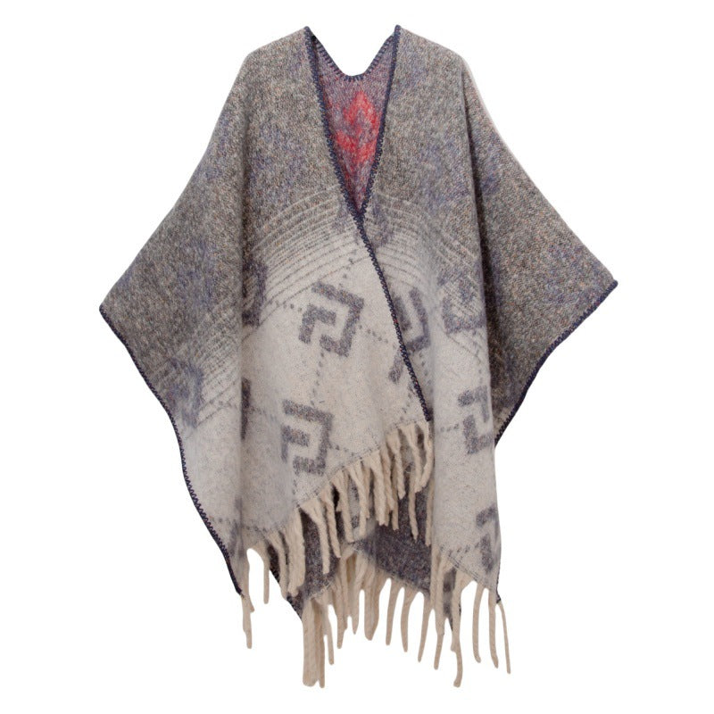 2025 new European and American autumn and winter circle yarn imitation mohair thickened jacquard letter shawl