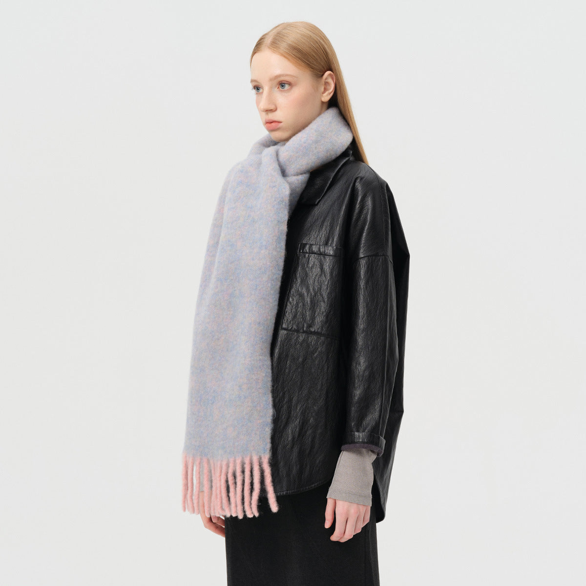 Alpaca wool blended tassel contrasting scarf women's autumn and winter Korean atmosphere scarf enlarged shawl