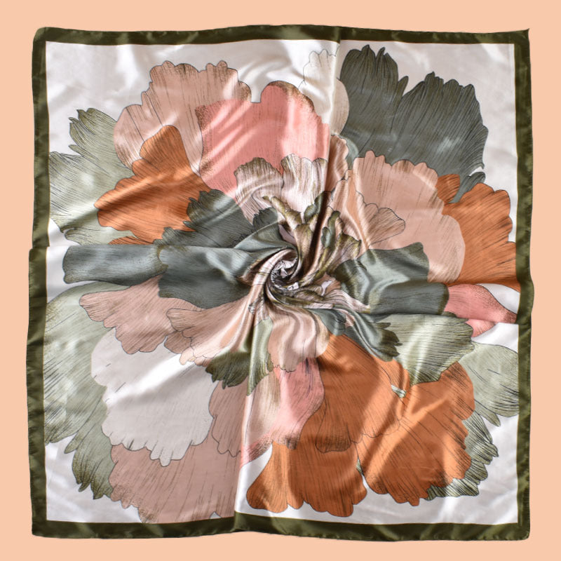 New 90-satin peony flower blooming rich printing square scarf with sunscreen bag head silk scarf decorative scarf
