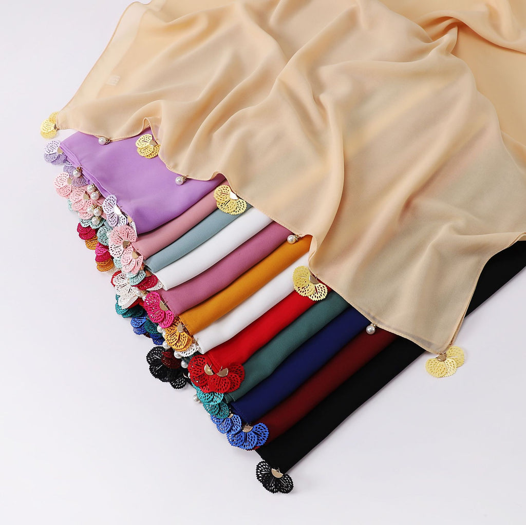 Hot-selling new solid-color chiffon scarf, thin flower hollow monochrome sunscreen shawl fashion headscarf women
