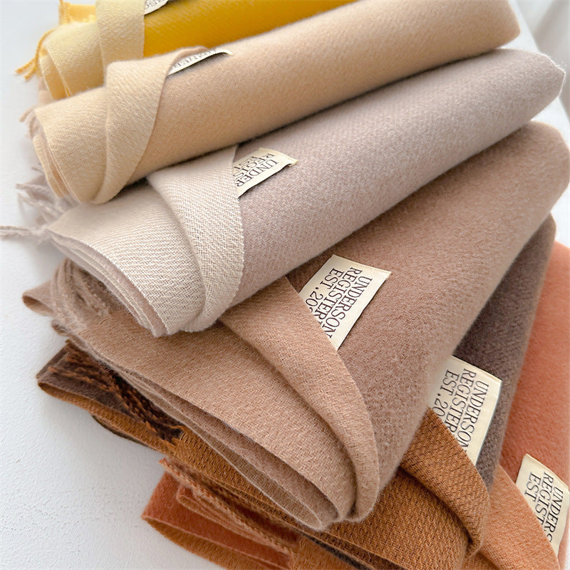 Autumn and winter new double-sided imitation cashmere scarf women's solid color long shawl scarf