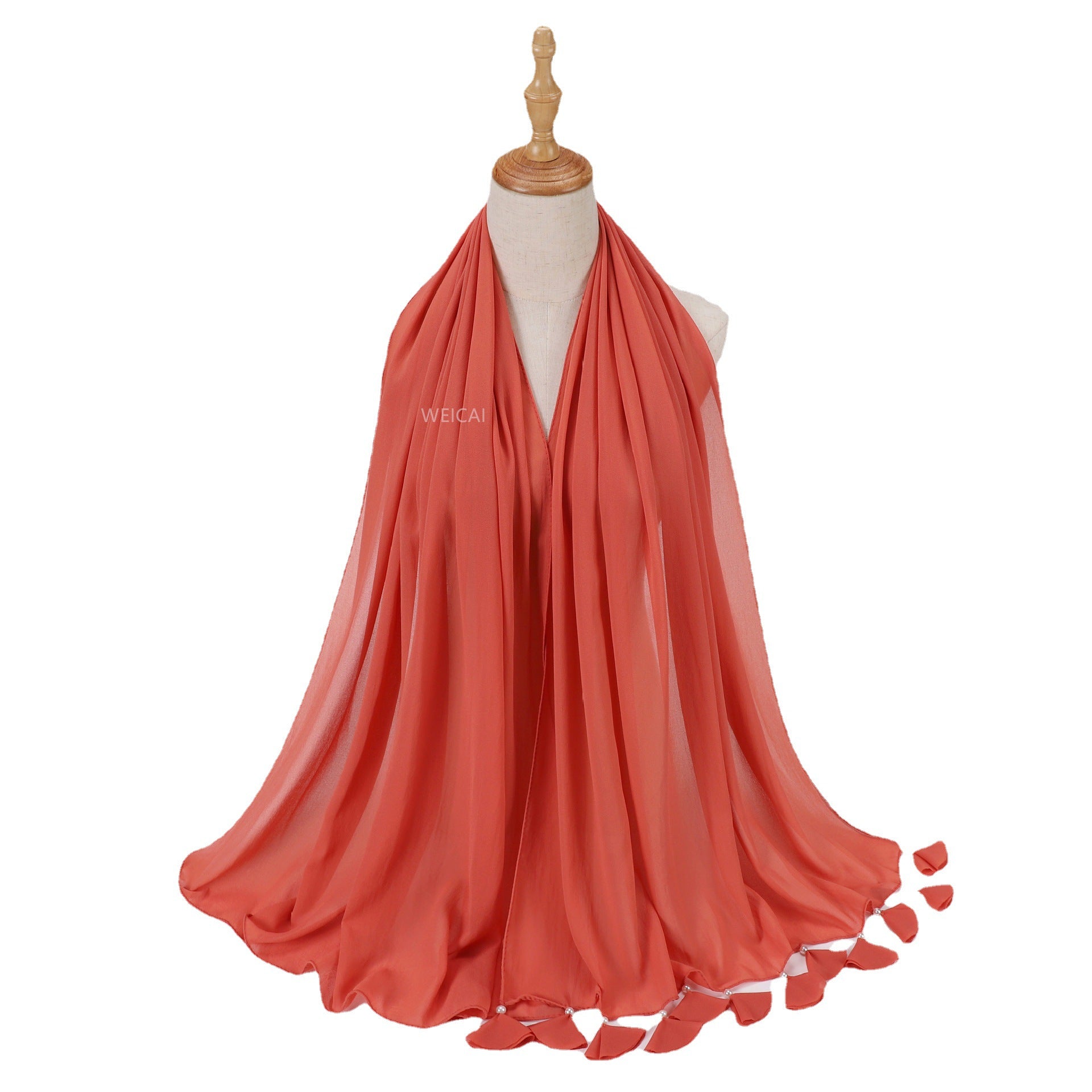 New solid color pearl chiffon flower fringed scarf  scarf Middle East headscarf hijab Malay long scarf
