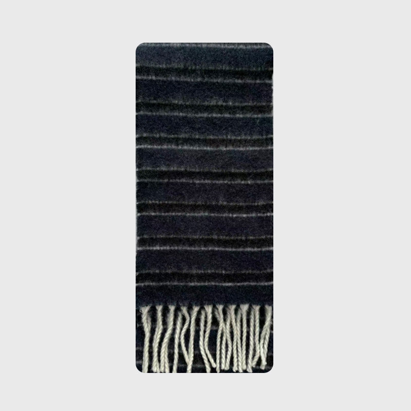 French designer 35% wool blended color striped scarf women's winter thickened atmosphere fringed scarf