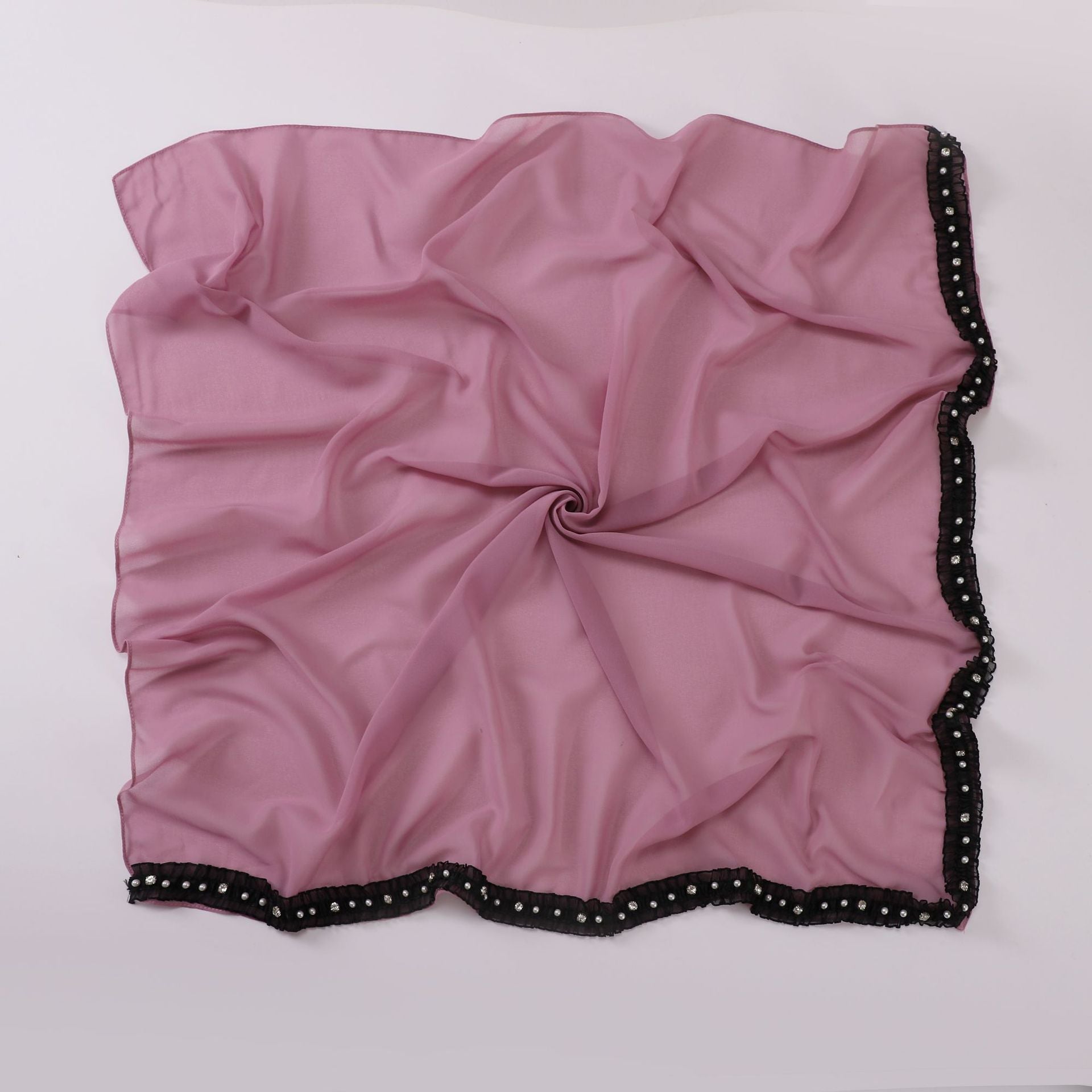 New Pearl Chiffon Bead Diamond Square Scarf Folded Lace 90 * 90cm Scarf Hijab