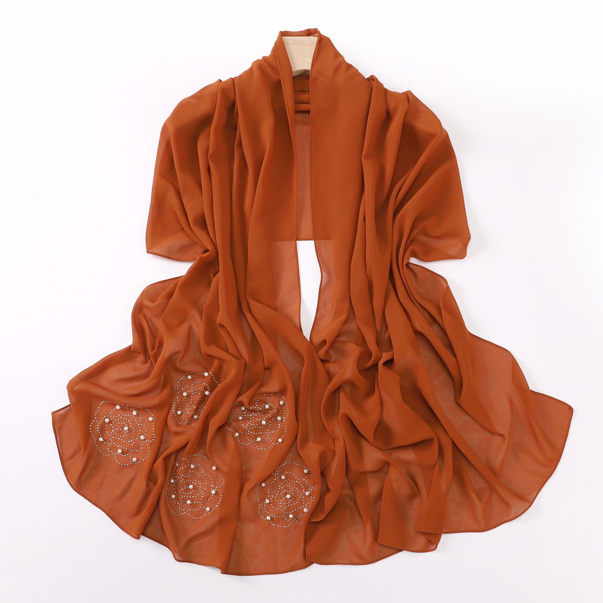 New big rose hot diamond beads pearl chiffon long scarf Middle East and Africa headscarf