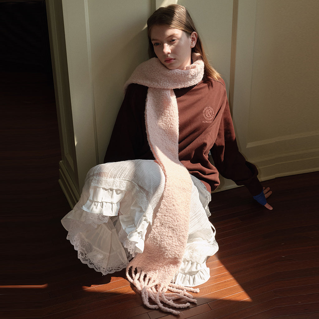 Korean designer 50% selection wool circle solid color fringed scarf women's winter atmosphere soft scarf