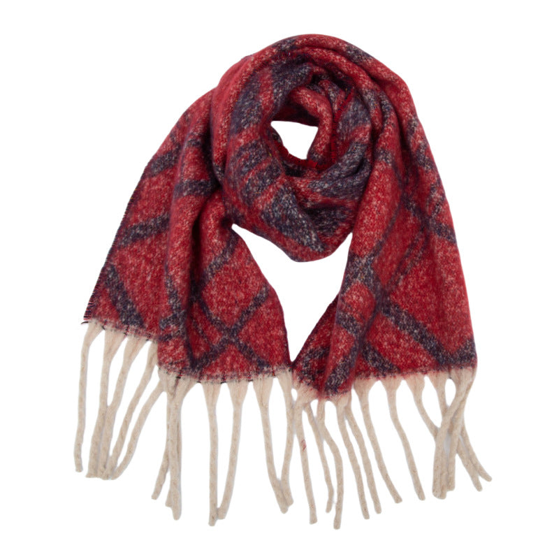 Europe, America, autumn and winter new loop yarn imitation mohair jacquard double grid scarf